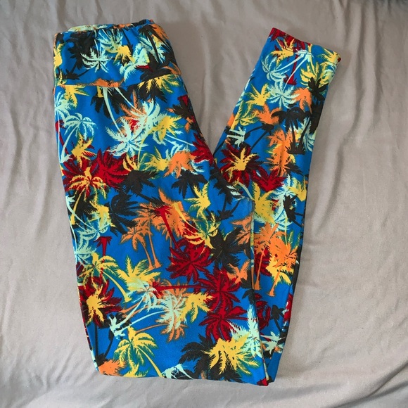 LULAROE Palm Tree Stretch Pants | O/S Tall Medium - Picture 1 of 4